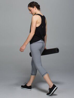 Lululemon Wunder Under Crop II in Gingham Luon White and Black